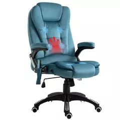 Vinsetto Massage Recliner Chair Heated Office Chair with Six Massage Points Velvet-Feel Fabric 360° Swivel Wheels Blue - 1