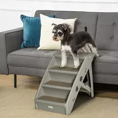 PawHut Foldable Four-Step Pet Stairs, for Cats, Small Miniature Dogs, with Non-Slip Mats 62 x 38 x 49.5cm - Grey - 2
