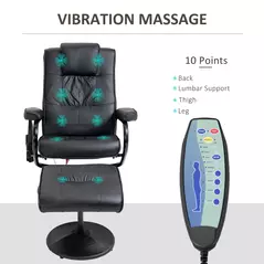 HOMCOM Swivel Recliner Chair and Footstool, Faux Leather Massage Recliner Armchair with Remote Control and Round Wrapped Base, Black - 4