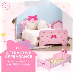 ZONEKIZ Princess-Themed Kids Toddler Bed w/ Cute Patterns, Safety Rails, for Ages 3-6 Years - Pink - 4