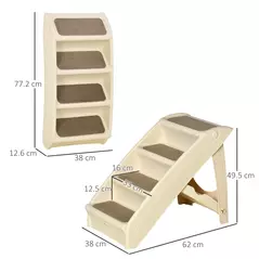 PawHut Foldable Four-Step Pet Stairs, for Cats, Small Miniature Dogs, with Non-Slip Mats 62 x 38 x 49.5cm - Beige - 3