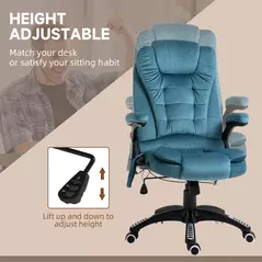 Vinsetto Massage Recliner Chair Heated Office Chair with Six Massage Points Velvet-Feel Fabric 360° Swivel Wheels Blue - 5