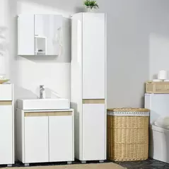 kleankin Tall Bathroom Cabinet with Adjustable Shelves, 5-Tier Modern Freestanding Tallboy with Storage Cabinets, White - 2