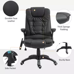 HOMCOM 6-Point Massage Office Chair with Seat Heated for Home Office, PU Leather High Back Executive Desk Chair with Adjustable Height and 360° Swivel for Work Study, Black - 8