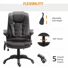 HOMCOM 6-Point Massage Office Chair with Seat Heated for Home Office, PU Leather High Back Executive Desk Chair with Adjustable Height and 360° Swivel for Work Study, Brown - 5