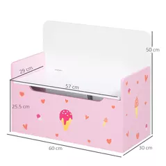 ZONEKIZ 2-in-1 Kids Storage Bench, Toy Box w/ Safety Rod - Pink - 3