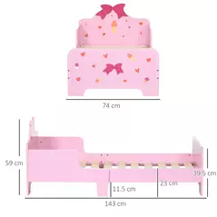 ZONEKIZ Princess-Themed Kids Toddler Bed w/ Cute Patterns, Safety Rails, for Ages 3-6 Years - Pink - 3