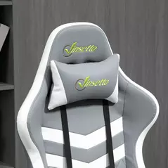 Vinsetto Gaming Chair, Computer Desk Chair with Lumbar Support, Faux Leather Racing Chair with Headrest and Swivel Wheels for Home Office, Grey White - 8