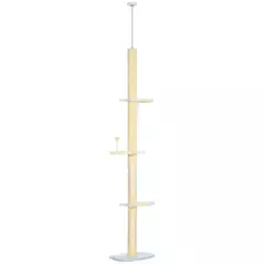 PawHut 260cm Adjustable Floor-To-Ceiling Cat Tree w/ Anti-Tipping Kit, Toy Ball - 1
