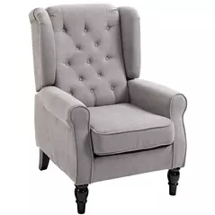 HOMCOM Retro Accent Chair, Wingback Armchair with Wood Frame Button Tufted Design for Living Room Bedroom, Grey - 1