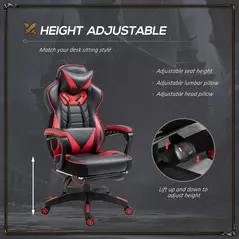 Vinsetto Computer Gaming Chair, Racing Desk Chair with Lumbar Support and Footrest, PU Leather Gamer Chair with Headrest and Swivel Wheels for Home, Red - 4