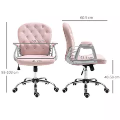 Vinsetto Office Chair, Swivel Desk Chair, Velvet Vanity Chair with Adjustable Height and Rolling Wheels for Home Work Study, Pink - 3