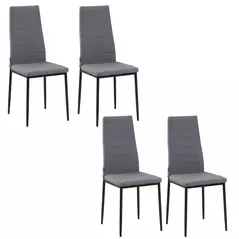 HOMCOM High Back Dining Chairs Modern Upholstered Linen-Touch Fabric Accent Chairs with Metal Legs for Kitchen, Set of 4, Grey - 1