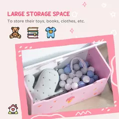 ZONEKIZ 2-in-1 Kids Storage Bench, Toy Box w/ Safety Rod - Pink - 6