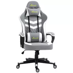 Vinsetto Gaming Chair, Computer Desk Chair with Lumbar Support, Faux Leather Racing Chair with Headrest and Swivel Wheels for Home Office, Grey White - 1