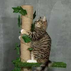 PawHut 242cm Adjustable Floor-To-Ceiling Cat Tree, with Artificial Decoration, Perches, Anti-Slip Kit - Green - 8