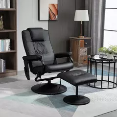 HOMCOM Swivel Recliner Chair and Footstool, Faux Leather Massage Recliner Armchair with Remote Control and Round Wrapped Base, Black - 9