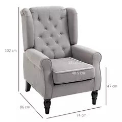 HOMCOM Retro Accent Chair, Wingback Armchair with Wood Frame Button Tufted Design for Living Room Bedroom, Grey - 3