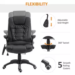 HOMCOM 6-Point Massage Office Chair with Seat Heated for Home Office, PU Leather High Back Executive Desk Chair with Adjustable Height and 360° Swivel for Work Study, Black - 5