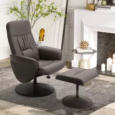 HOMCOM Executive Recliner Chair High Back and Footstool Armchair Lounge Seat Brown - 2