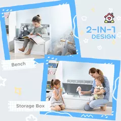 ZONEKIZ 2 In 1 Kids Storage Bench, Toy Box w/ Safety Rod - Grey - 4