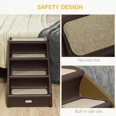 PawHut Foldable Four-Step Pet Stairs, for Cats, Small Miniature Dogs, with Non-Slip Mats 62 x 38 x 49.5cm - Brown - 5