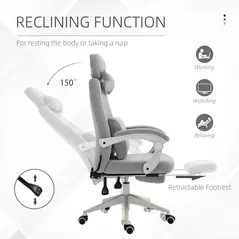 Vinsetto Office Chair, High Back Fabric Work Chair with 160° Reclining Backrest, Retractable Footrest, Neck and Lumbar Pillow, Light Grey - 5