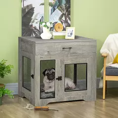 PawHut Dog Cage End Table with Two Doors, Drawer, for Medium Dogs - Grey - 9