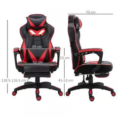 Vinsetto Computer Gaming Chair, Racing Desk Chair with Lumbar Support and Footrest, PU Leather Gamer Chair with Headrest and Swivel Wheels for Home, Red - 3