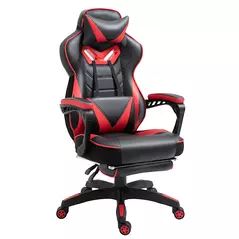 Vinsetto Computer Gaming Chair, Racing Desk Chair with Lumbar Support and Footrest, PU Leather Gamer Chair with Headrest and Swivel Wheels for Home, Red - 1