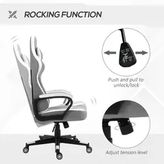 Vinsetto Gaming Chair, Computer Desk Chair with Lumbar Support, Faux Leather Racing Chair with Headrest and Swivel Wheels for Home Office, Grey White - 5