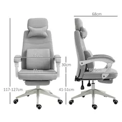 Vinsetto Office Chair, High Back Fabric Work Chair with 160° Reclining Backrest, Retractable Footrest, Neck and Lumbar Pillow, Light Grey - 3