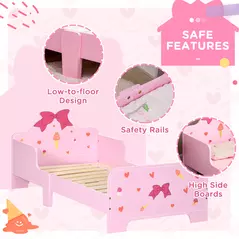 ZONEKIZ Princess-Themed Kids Toddler Bed w/ Cute Patterns, Safety Rails, for Ages 3-6 Years - Pink - 5