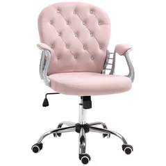 Vinsetto Office Chair, Swivel Desk Chair, Velvet Vanity Chair with Adjustable Height and Rolling Wheels for Home Work Study, Pink - 1