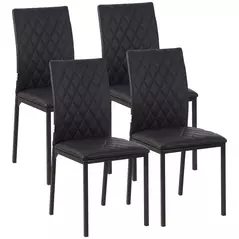 HOMCOM Modern Dining Chairs Upholstered Faux Leather Accent Chairs with Metal Legs for Kitchen, Set of 4, Black - 1