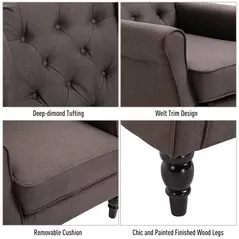 HOMCOM Wingback Accent Chair, Retro Upholstered Button Tufted Occasional Chair for Living Room and Bedroom, Brown - 5