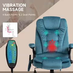 Vinsetto Massage Recliner Chair Heated Office Chair with Six Massage Points Velvet-Feel Fabric 360° Swivel Wheels Blue - 4