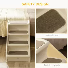 PawHut Foldable Four-Step Pet Stairs, for Cats, Small Miniature Dogs, with Non-Slip Mats 62 x 38 x 49.5cm - Beige - 5