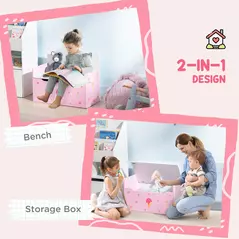 ZONEKIZ 2-in-1 Kids Storage Bench, Toy Box w/ Safety Rod - Pink - 4