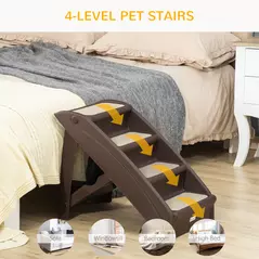 PawHut Foldable Four-Step Pet Stairs, for Cats, Small Miniature Dogs, with Non-Slip Mats 62 x 38 x 49.5cm - Brown - 7