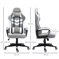 Vinsetto Gaming Chair, Computer Desk Chair with Lumbar Support, Faux Leather Racing Chair with Headrest and Swivel Wheels for Home Office, Grey White - 3