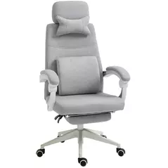 Vinsetto Office Chair, High Back Fabric Work Chair with 160° Reclining Backrest, Retractable Footrest, Neck and Lumbar Pillow, Light Grey - 1