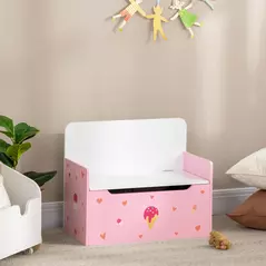 ZONEKIZ 2-in-1 Kids Storage Bench, Toy Box w/ Safety Rod - Pink - 7