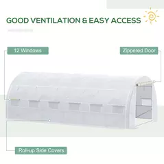 Outsunny 6 x 3 x 2 m Polytunnel Greenhouse with Roll-up Side Walls, Walk-in Grow House Tent with Steel Frame, Reinforced Cover, Zipped Door and 12 Mesh Windows for Garden, White - 4