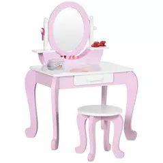 ZONEKIZ Kids Dressing Table Set, with Mirror, Stool, for Ages 3-6 Years - Pink - 1