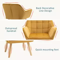 HOMCOM Armchair Accent Chair, Vanity Chair with Wide Arms, Slanted Back, Padding, Metal Frame, Wooden Legs, Home Bedroom Furniture Seating, Yellow - 5