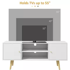 HOMCOM TV Stand Cabinet up to 55 Inches, TV Unit with Storage Shelves and Wood Legs for Living Room, Bedroom, White - 7
