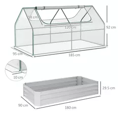 Outsunny Raised Garden Bed with Greenhouse, Steel Planter Box with Plastic Cover, Roll Up Window, Dual Use for Flowers, Vegetables, Fruits and Herbs, 185L x 95W x 92H cm, Clear - 3