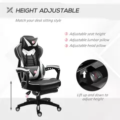 Vinsetto Computer Gaming Chair, Racing Desk Chair with Lumbar Support and Footrest, PU Leather Gamer Chair with Headrest and Swivel Wheels for Home, White - 4