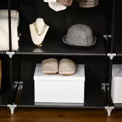 HOMCOM Portable Wardrobe, Foldable Fabric Wardrobe, 150 x 43 x 162.5cm, Clothes Storage Organiser with Hanging Rail, Shelves, Fabric Cover for Bedroom, Black - 9